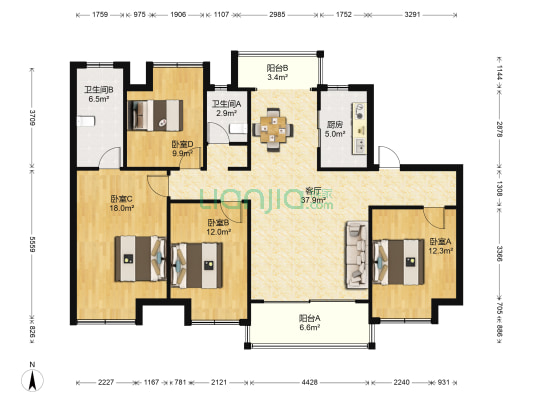 碧桂园天悦湾 4室1厅2卫 144平方