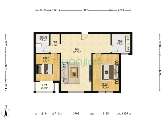 长福宫 2室1厅1卫 86平方