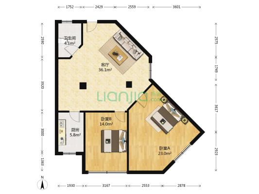 添樂花园 2室1厅1卫 94平方