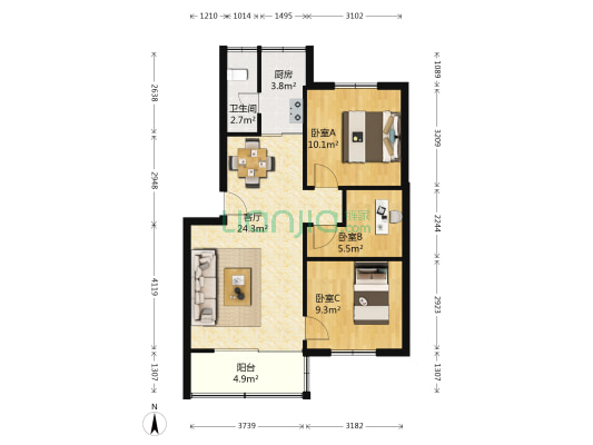 省机施大院 3室1厅1卫 70平方
