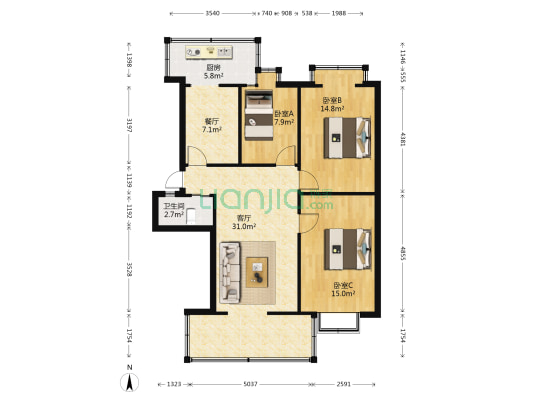 北京路549号 3室2厅1卫 83平方