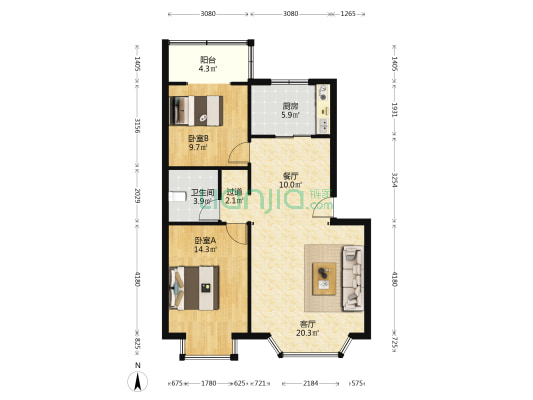永兴花园 2室2厅1卫 86平方