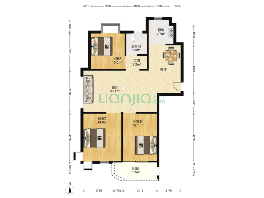 颐和花园 3室1厅1卫 121平方