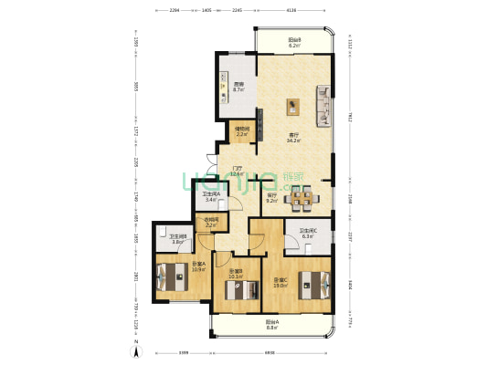 锦绣天玺 3室2厅3卫 203平方