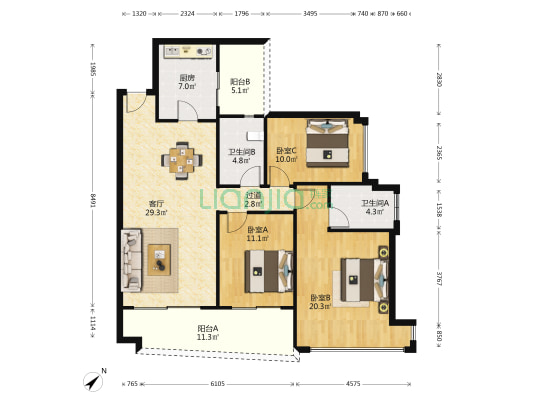 雅居乐锦城花间集 3室1厅2卫 118平方