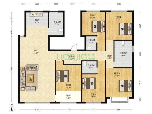 欣泰天佑府 5室1厅4卫 233平方