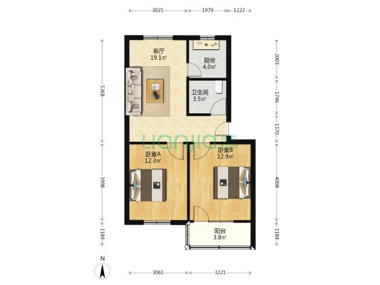 港务局宿舍 2室1厅1卫 67平方