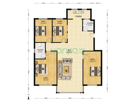 长飞小区 4室1厅2卫 172平方