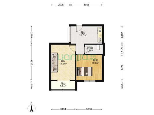 奎星楼街18号 1室1厅1卫 52平方