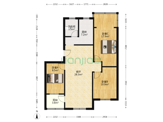 铁湖七村 3室1厅1卫 95平方
