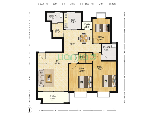 水木春城 3室1厅2卫 133平方