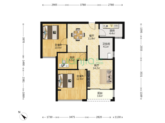 中珠山海间2期 3室2厅1卫 85平方