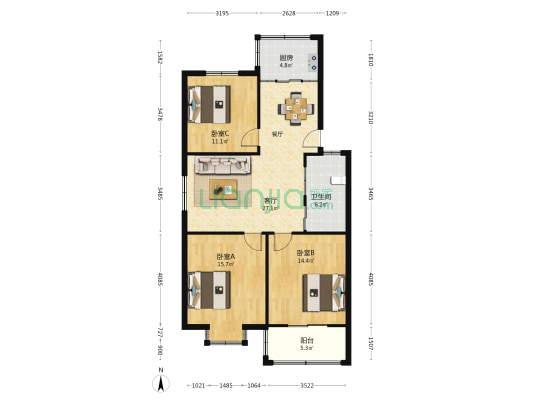 宝地家园 3室1厅1卫 101平方