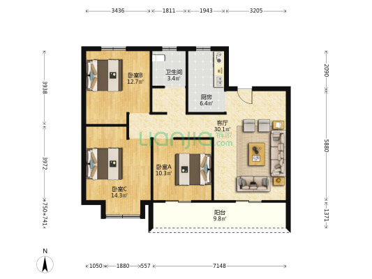 城发站南润府东区 3室1厅1卫 112平方