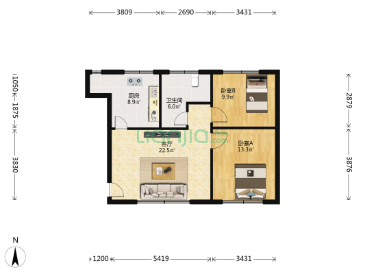 福春居 2室1厅1卫 81平方