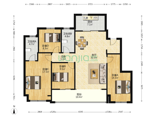 华润半山悦景 4室1厅2卫 140平方