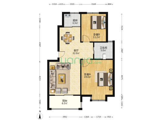 蓬欣社区东城一期栈泾兰苑 2室1厅1卫 93平方