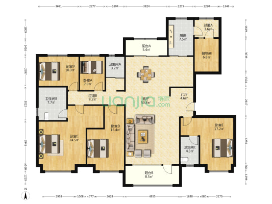碧桂园珑台府 5室1厅3卫 226平方