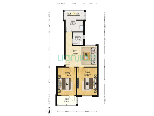 经二路14号院 2室1厅1卫 69平方