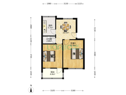 舟桥新村 2室1厅1卫 57平方