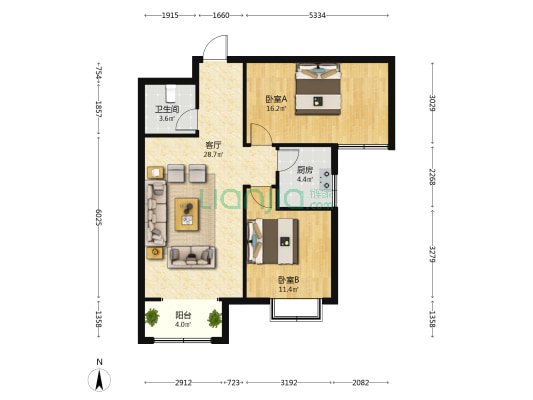 邯铁家园 2室1厅1卫 96平方