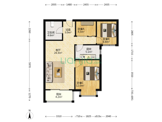 怡和嘉园 3室1厅1卫 82平方