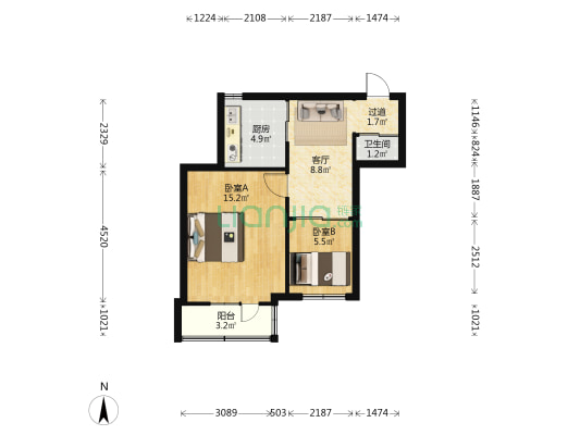 三桥街东社区 2室1厅1卫 55平方