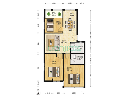 长乐路51弄 3室2厅2卫 88平方