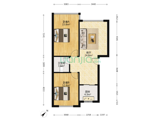 民康二苑 2室1厅1卫 74平方