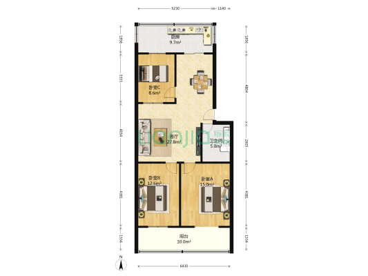 南海公寓 3室1厅1卫 105平方