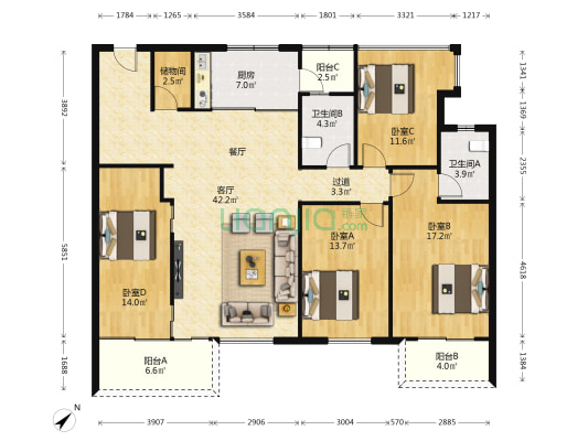 一品灏景 4室1厅2卫 153平方