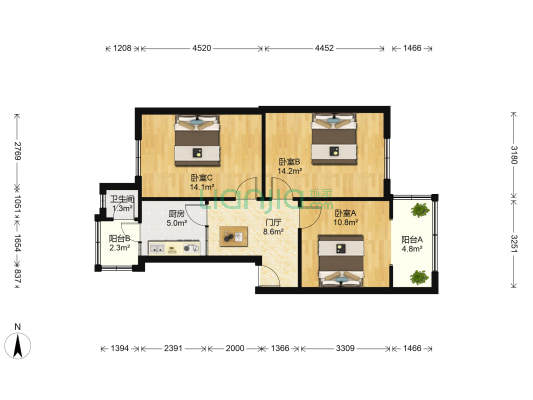 较场坝西街64号 3室0厅1卫 65平方