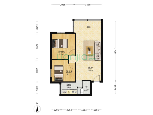 泰怡苑 2室1厅1卫 58平方