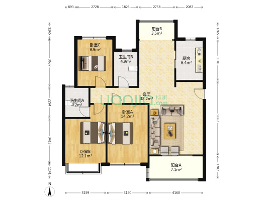 建业春天里 3室1厅2卫 132平方