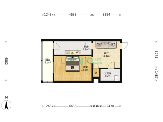 兴城里 1室1厅1卫 53平方