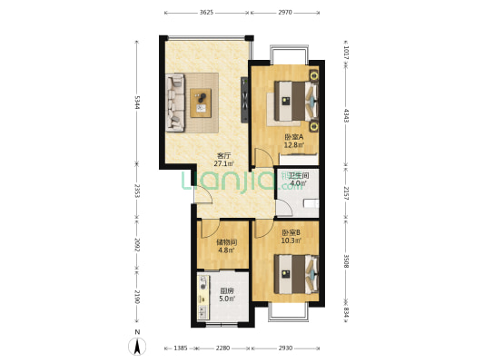 万泉天润 2室1厅1卫 86平方