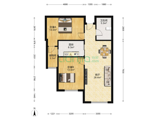 欣欣嘉园（西区） 2室1厅1卫 95平方