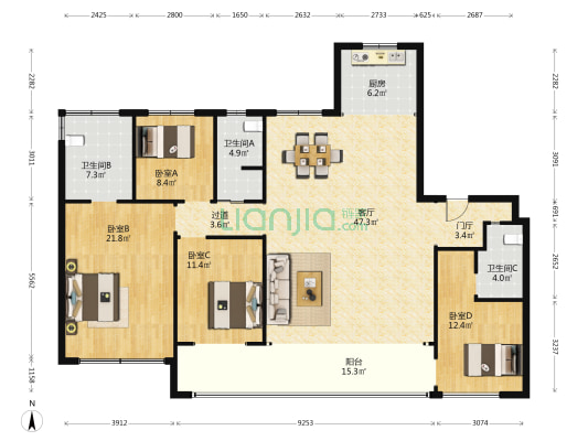 龙湖·雲峰原著 4室1厅3卫 194平方