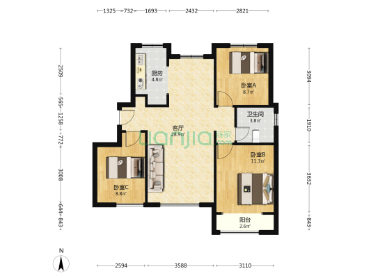 甘泉新苑 3室1厅1卫 101平方