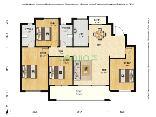 建发美的君兰和鸣 4室1厅2卫 148平方