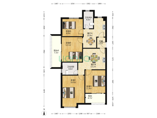西岸1872 4室2厅2卫 116平方