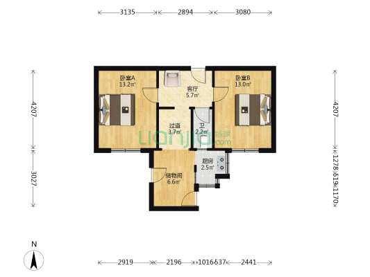 水产西街13号 2室1厅1卫 53平方