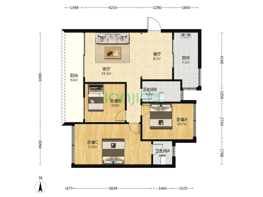 璞缇1号一期 3室2厅2卫 100平方