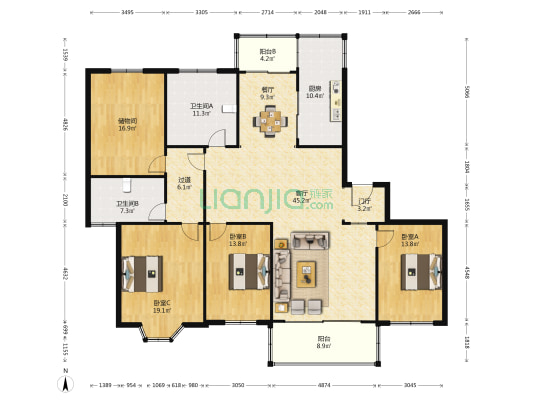 新海通锦绣苑 3室2厅2卫 197平方