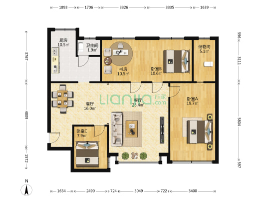 江滨家园二期 4室2厅1卫 124平方