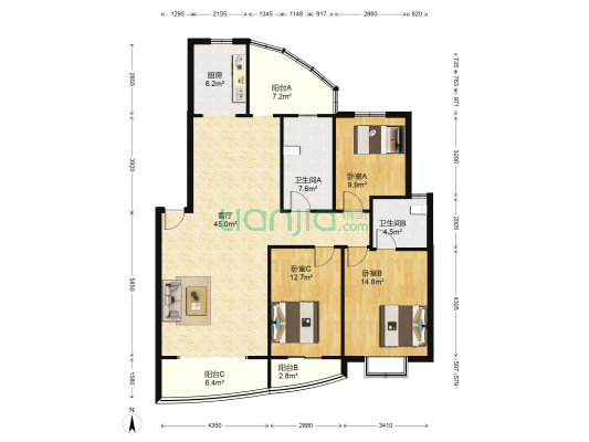 丽景雅苑小区 3室1厅2卫 134平方