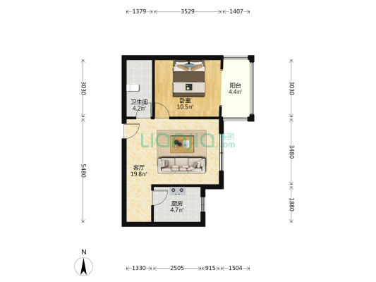 此房是精装正规一居室，临德信公园，配套齐全-户型图