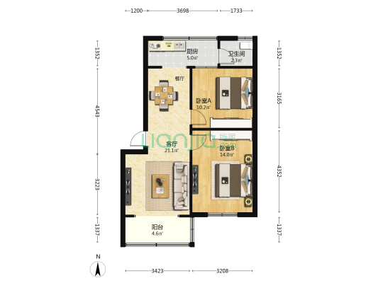 东风渠管理宿舍 2室1厅1卫 72平方