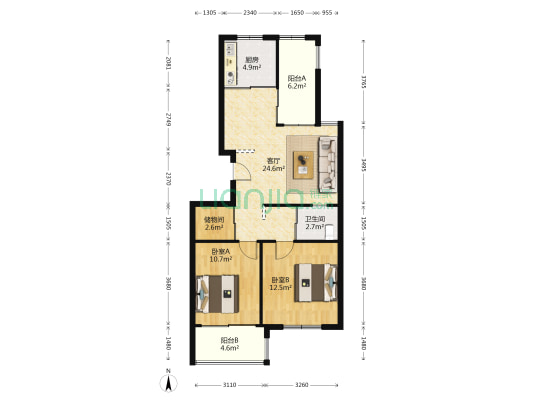 九和珹雅苑 2室1厅1卫 89平方