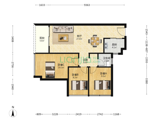 德润花园(二期) 3室1厅1卫 87平方